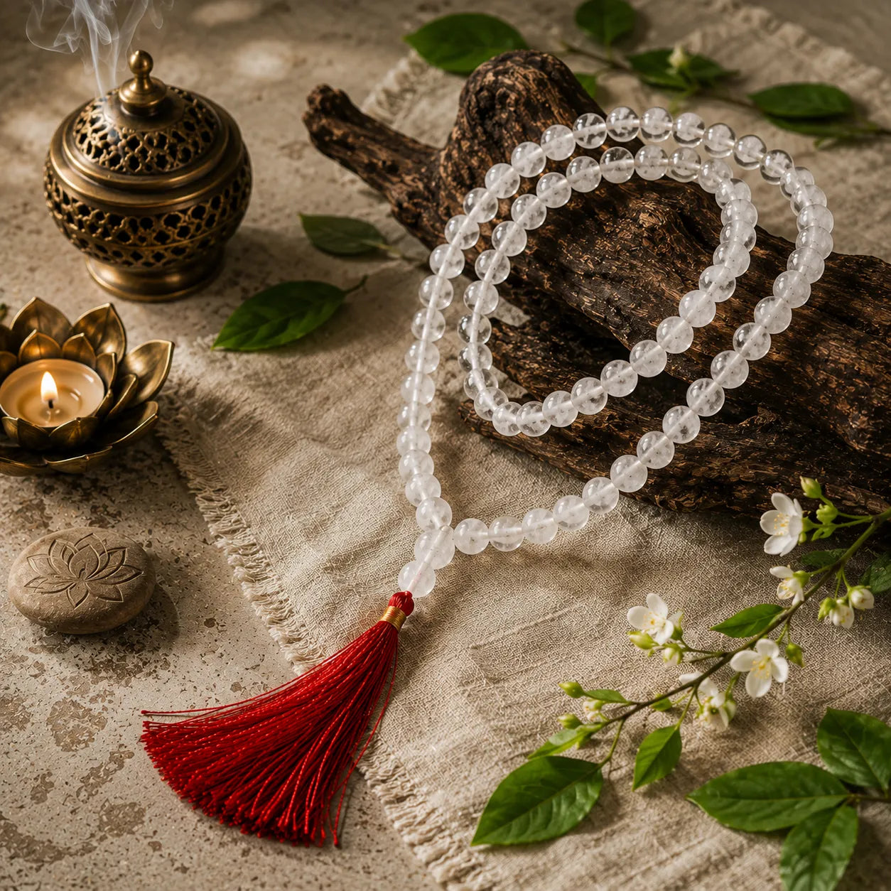 white sphatik mala