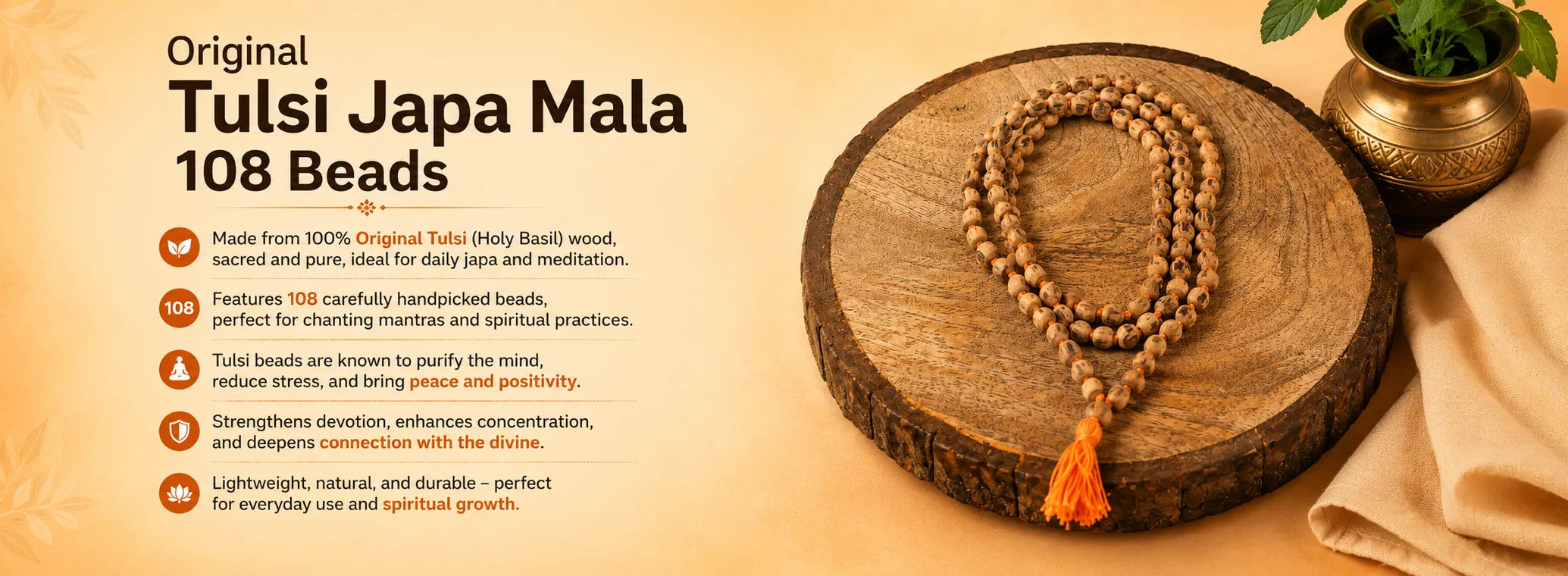 Original Tulsi Japa Mala 108 Beads — detail banner 2
